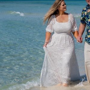 Stella Smocked Lace Maxi Dress White XL